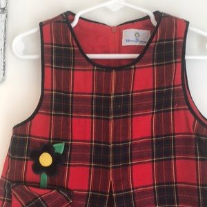 Red plaid velvet trimmed jumper